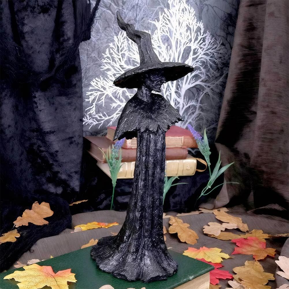 Halloween Black Witch Statue Gothic Resin Witch Figurine Halloween Decoratiions Modern Art Handmade Crafts Home Ornament Gifts
