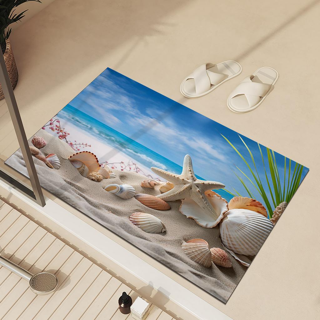 Ocean Bathroom Bath Mat Absorbent Foot Mats Non-slip Quick Dry Bathroom Carpet Shower Rugs Toilet Pad Doormat Washable