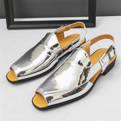 Sommer Trend Neue Herren Gladiatoren Gold Silber Slip On Lackleder Freizeitschuhe Atmungsaktive Strandsandalen Outdoor Hausschuhe 38-46