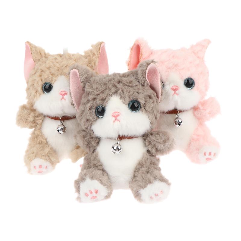 Cute Bell Cat Plush Keychain Adorable Curly Hair Kitten Stuffed Toy Soft Bag Hanging Pendant for Party Favors Souvenir