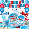 Airplane Birthday Party Decorations,167pcs Airplane Party Decorations Airplane Party Tableware Set Airplane Plates Napkins Cups Table Cloth Balloons
