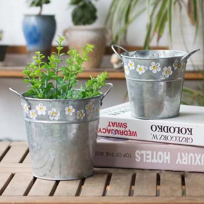 Geprägter Vintage Eisen Blumentopf - Desktop Blumenvase, Pflanzen Hänge Balkon Eimer, Gartendekorationen Bonsai Topf