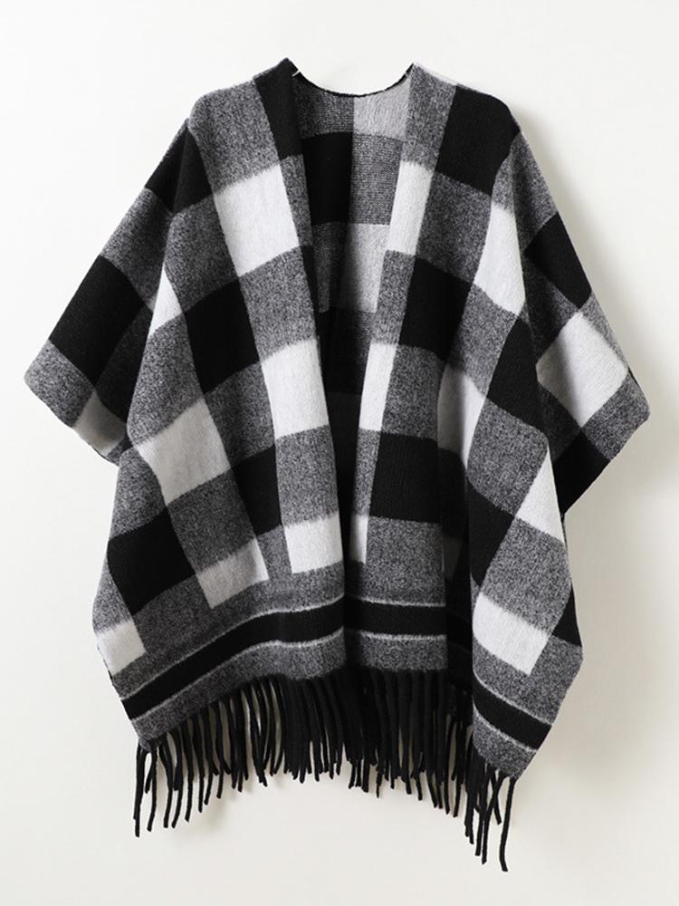 Winter Women Scarf Layers Poncho Elegant Lady Men Retro Plaid Tassel Wrap Shawl Casual Scarve Capa Para Mujer Pashmina Cloak New