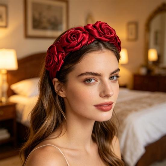 Hair Hoop 3D Rose Flower Decor High Elasticity Wide Headband Women Versatile Headband Daily Party Outing Hair Accessories