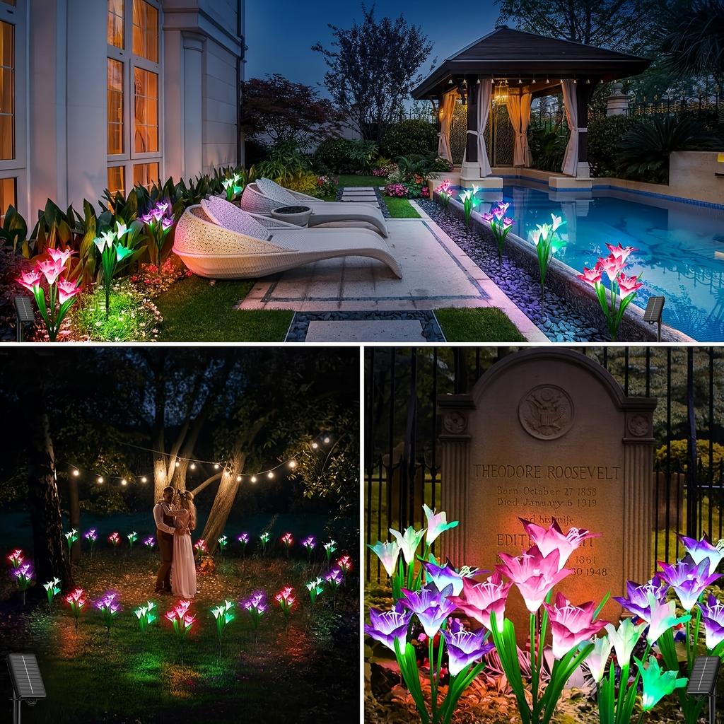 Solar Garden Lights,Solar Flower Lights Bigger Lily Lights, Color Changing LED Solar Decorative Lights for Garden, Patio, Yard, Flower Bed