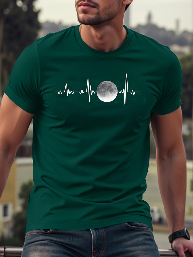 Simple Solid Color Moon Print 100 Cotton Trendy Men Women Tshirt Summer Autumn Daily Outdoor Sports Casual Loose Short Sleeve