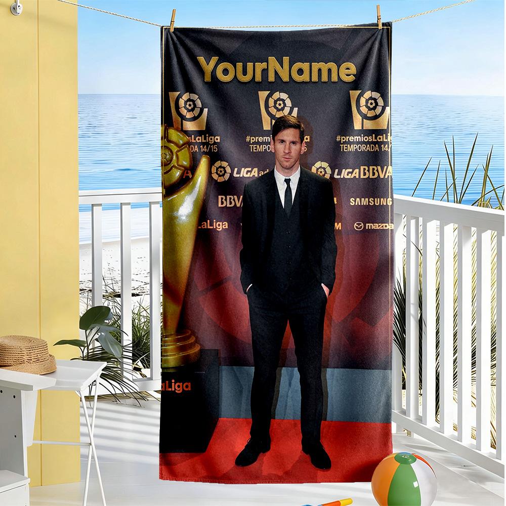 Messi Customized Name Beach Towel Quick-Dry Soft Microfiber Suitable for Swimming Gym Camping Yoga Vacation