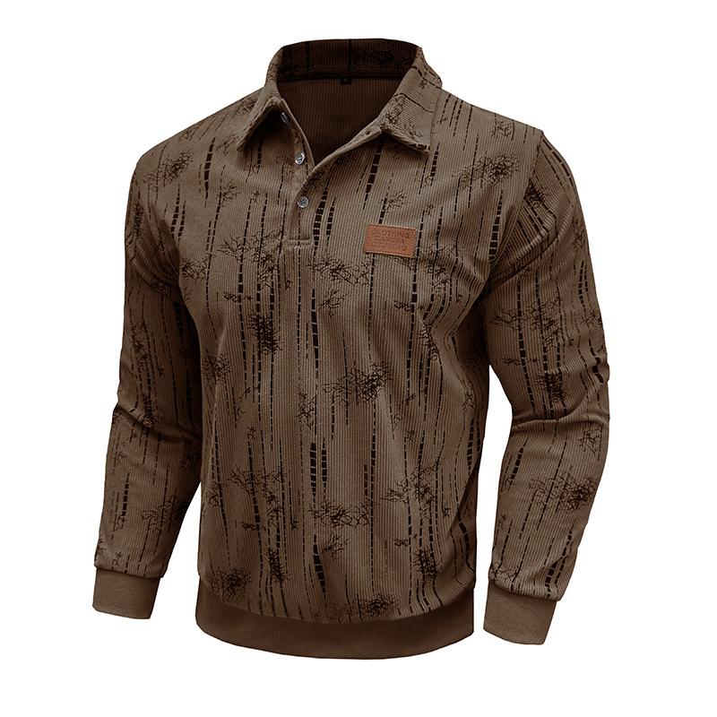 Men S Long Sleeve Turn Down Collar Jacquard Polo Style Casual Loose Pullover Sweatshirt