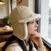 Autumn and Winter Fleece Lace-up Lei Feng Hat for Men and Women Outdoor Warm Windproof Flipped Brim Duck Tongue Ear Protector Flying Hat Plush Hat