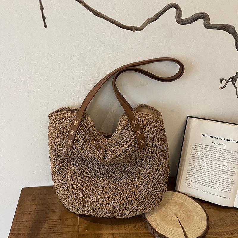 

Инстаграм летняя соломенная сумка-знаменитость 2025 новая пляжная плетеная сумка для морского отдыха большой вместимости сумка-тоут на плечо хаки