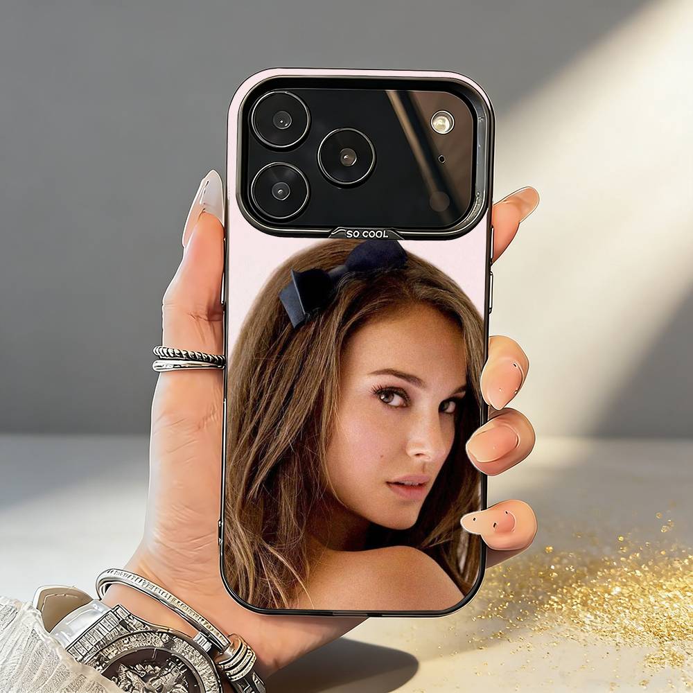 Elegant Natalie Portman Phone Case For iPhone17 16 15 14 13 12 Pro Max Grey Black Matte Laser Metallic Aurora Funda