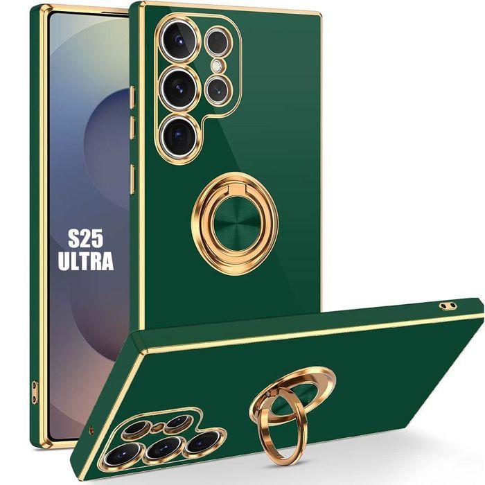 Coque pour Samsung Galaxy S25 Ultra, Protection TPU Souple avec Anneau Vert Nuit
