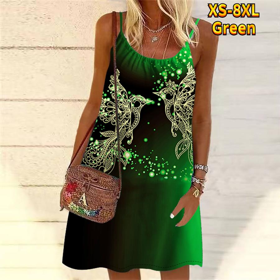 Women Flower Flying Side by Side Printed Mini Dress Sleeveless Party Dress Summer Beach Dress Sundress