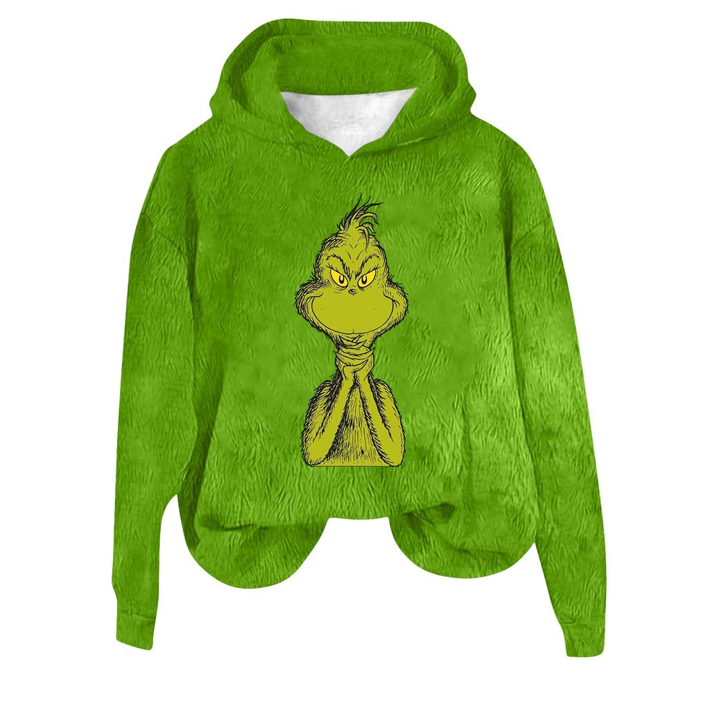 Women's Hooded Long Sleeve Christmas Printed Flannel Top Hooded Sweatshirt