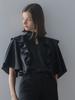 CAHIERS [CAHIENNE] Loose-fit Key Holder Neckline Ruffle Blouse_black