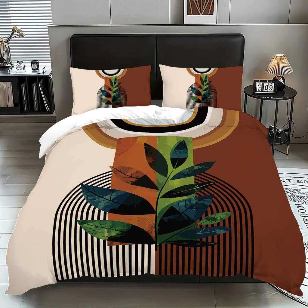 Explosive Bed Three-Piece Set Geometric Lines And Leaves Digital Printing Quilt Cover Home Textile 3-Piece Set