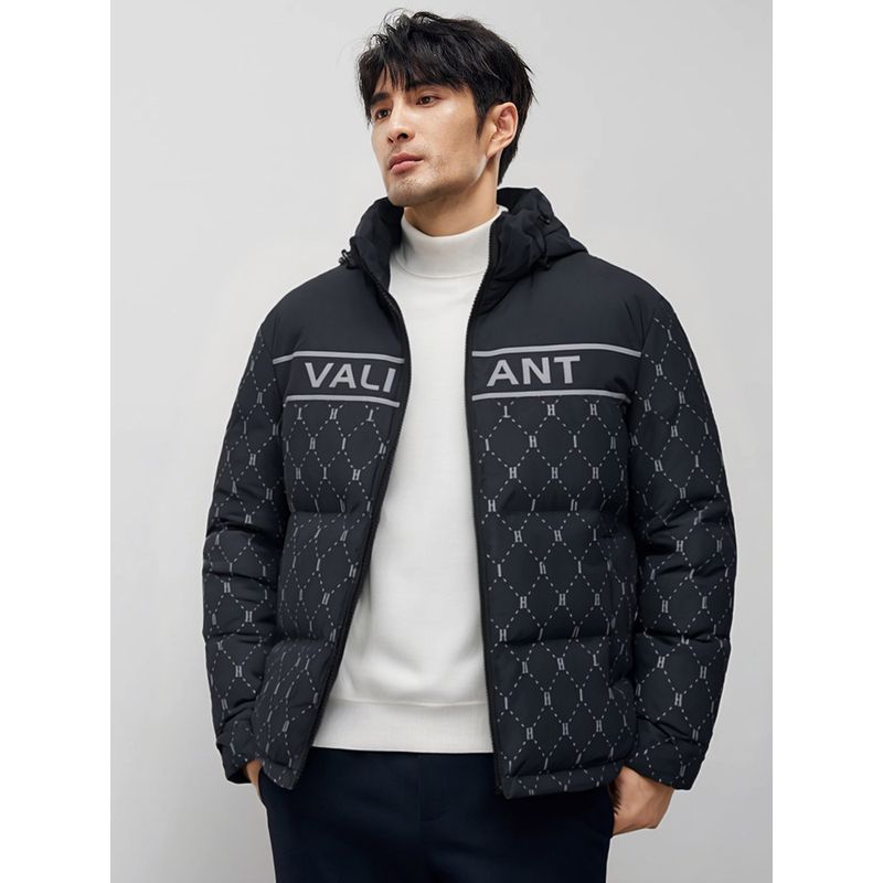 Outdoor Jacket, down Jacket, Men s Winter Hooded Thick Printed Cotton Coat, Foreign Trade Men s Workwear, Puffer Jacket Black 165