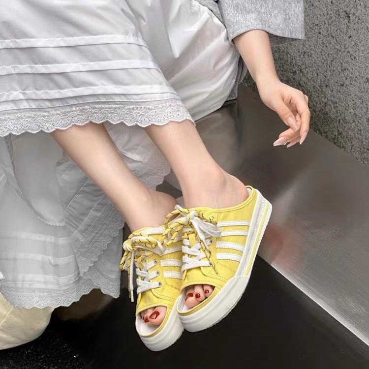 Summer New Fishing Net Bag Head Half Slippers Women's Summer Wear Thick-soled Woven Slippers Hollow Women's Shoes