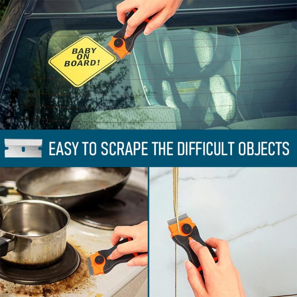 Auto Glass Cleaning Scraper Tool for Car Windows Stickers Non Scratch Scraper with Metal+Plastic Blades Oven & Hob Scraper