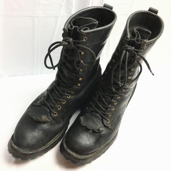 Vintage 70s-80s HATHORN Leather Lace-Up Boots Black Size 11D Whites Line Men's(USED)
