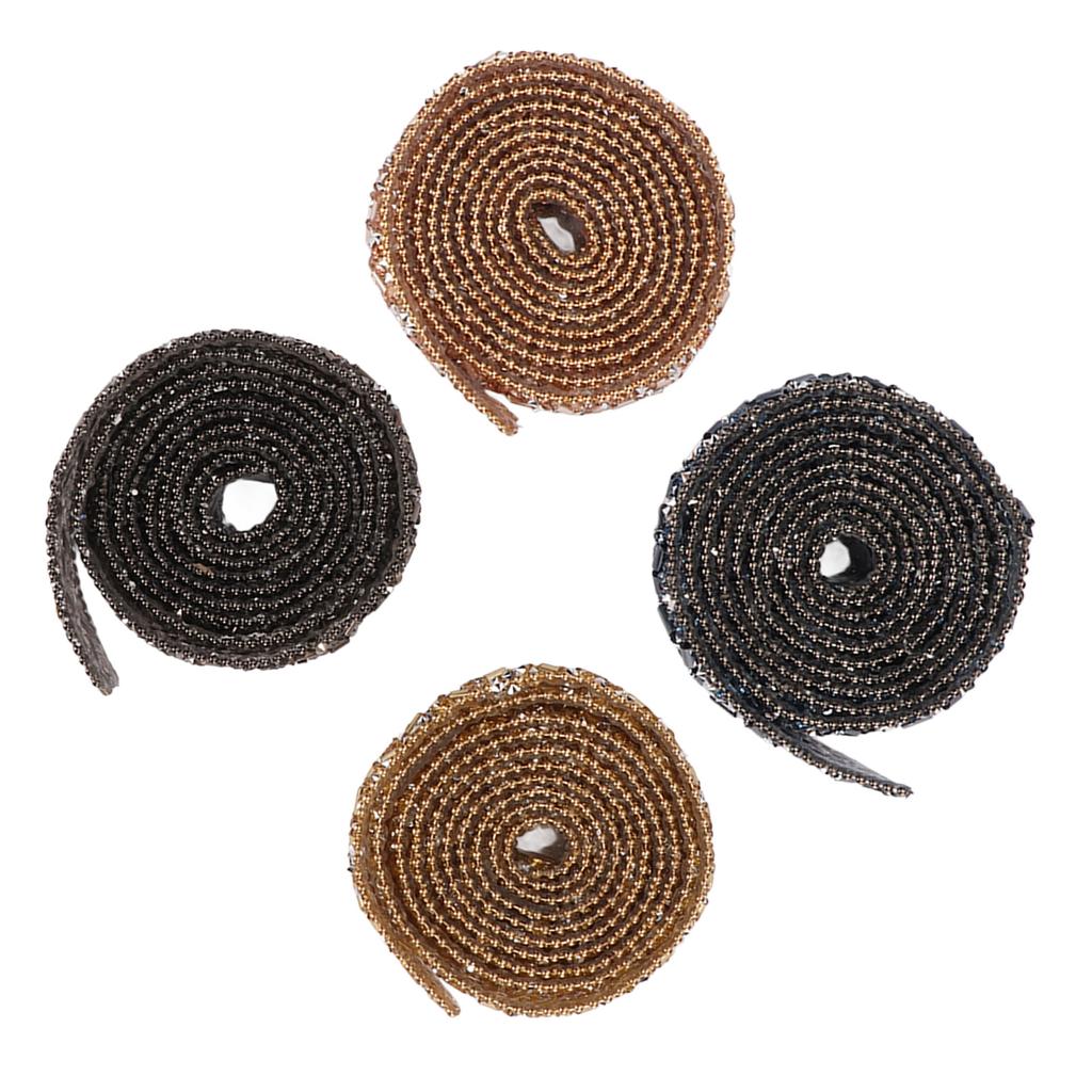 4Pcs Crystal Rhinestone Ribbon Self Adhesive Cuttable Shiny Rhinestone Ribbon Trim for Clothes Scrapbooks
