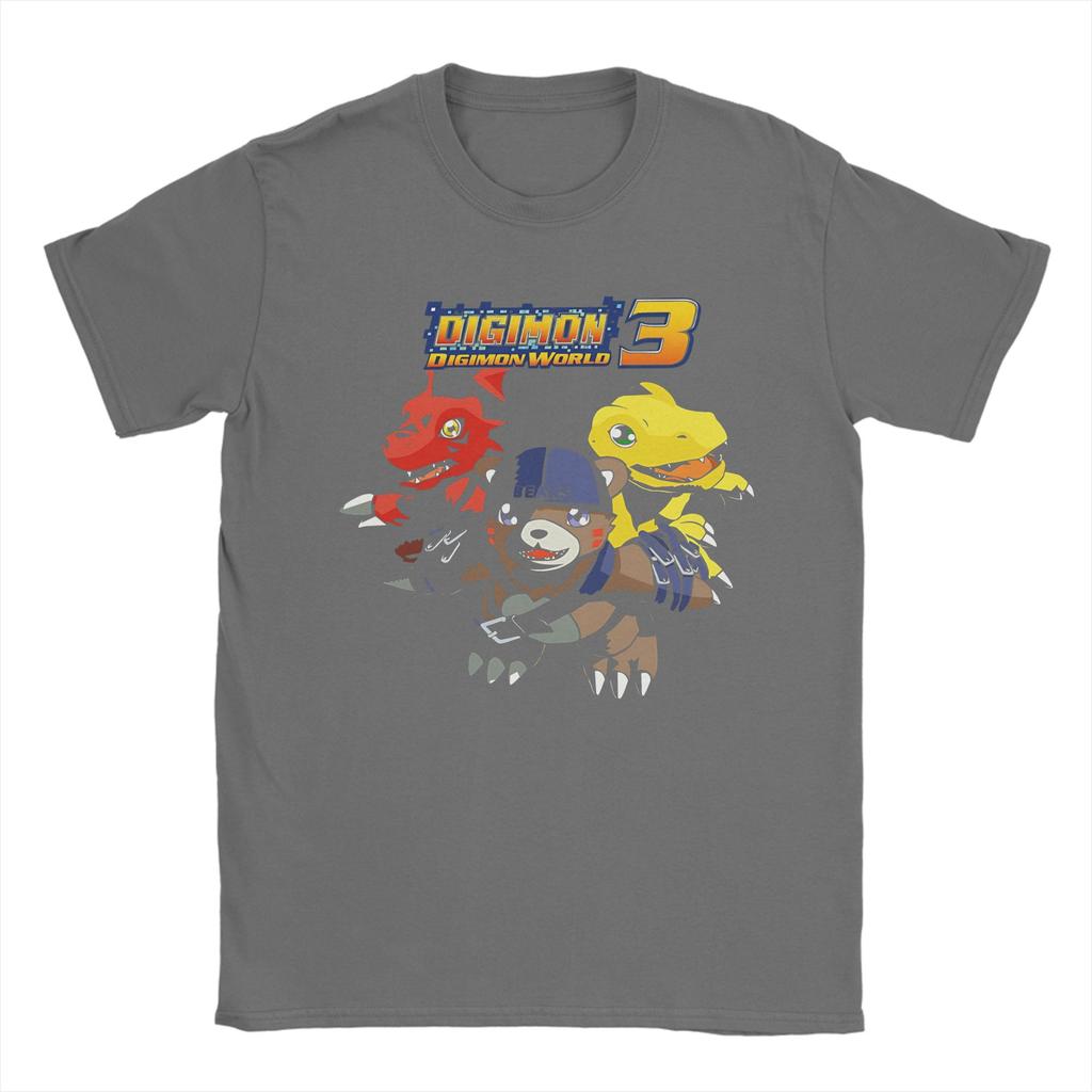 Digimon World T-Shirt Herren Baumwolle Oberteile Retro Rundhalsausschnitt Kurzarm