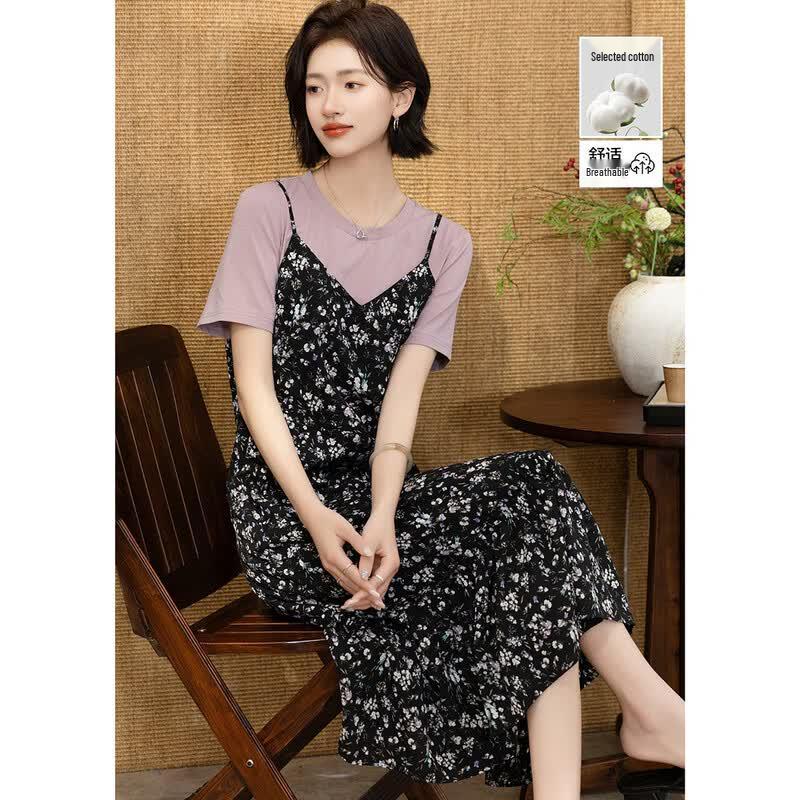 Demana Summer Sweet Style Faux Two-Piece Dress M