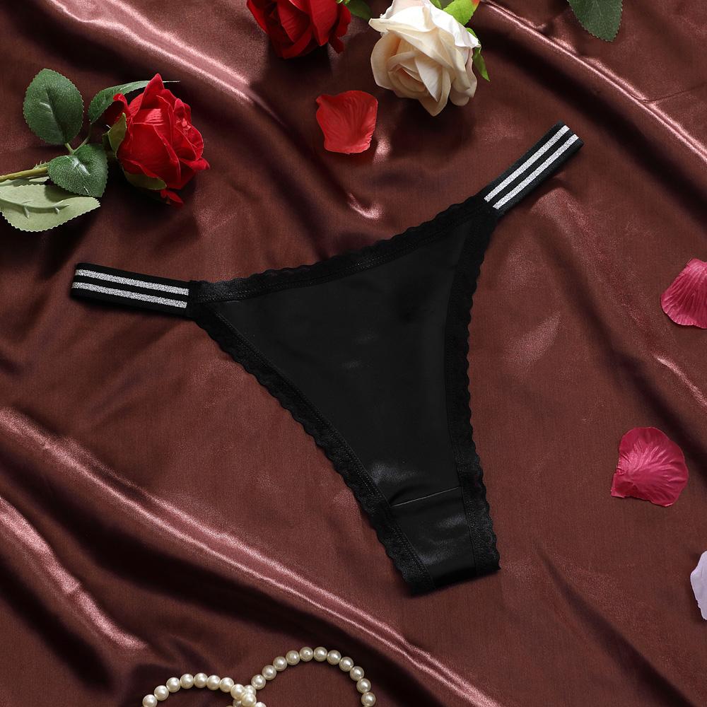 Sexy Women's Thongs Lace Trim T Back Panty Seamless For Women Ice Silk Shiny Belt G String Plus Size S-XL And Breathable Low Waist
