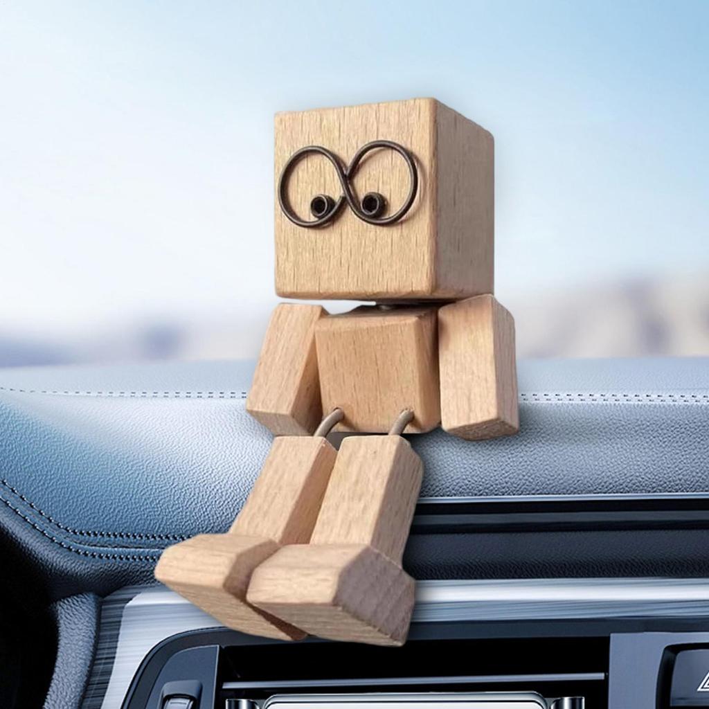 Shaking Wooden Man Figurine Man Tabletop Decor Creative Statue for Car Dashboard Study Shelf Display Desk Bedroom Living Room