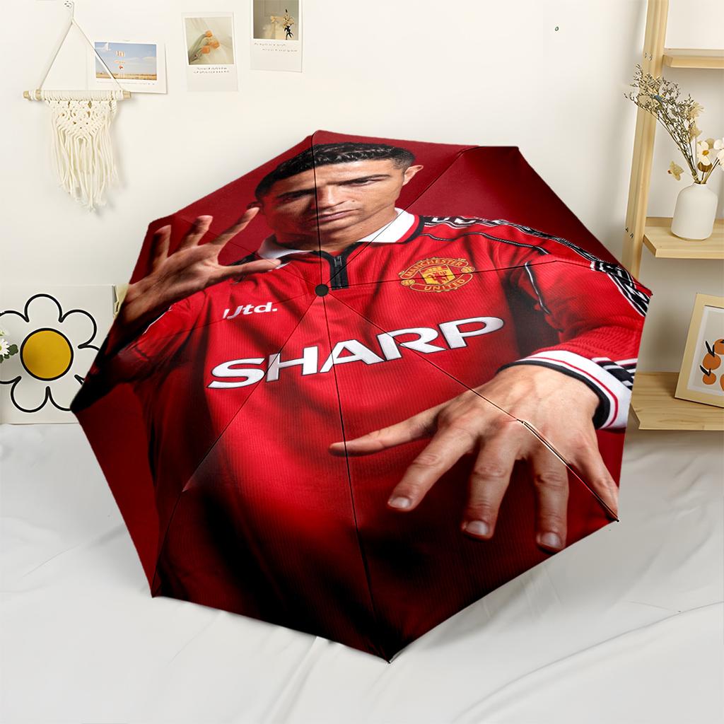 Football Player Action Compact Travel Automatic Umbrella Compact & Durable 8-Rib Design Durable Plastic & Iron All-Season Umbrella for Travel