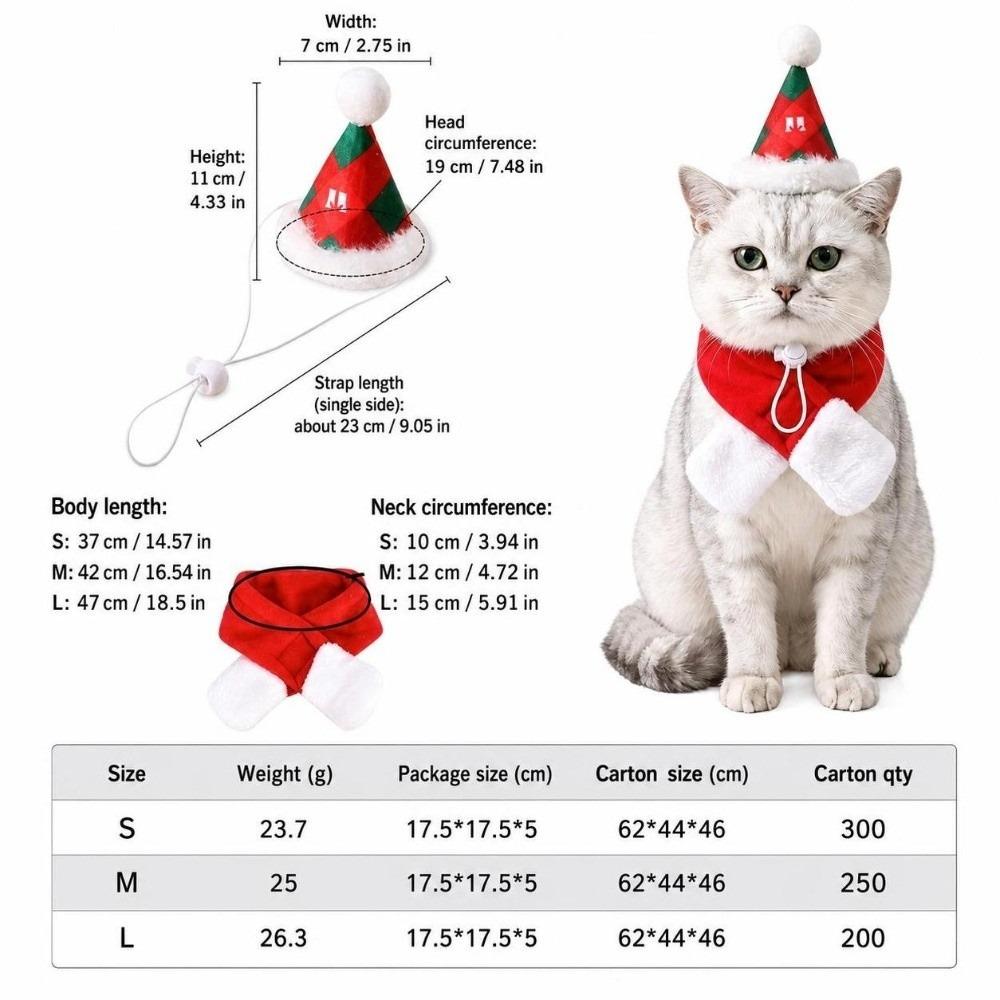 2Pcs/Set Winter Dog Scarf Collar Christmas Cat Scarf Hat Cute Pet Neck Warmer for Puppy Kitten