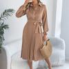 Women's Color Fashion Lapel Long Sleeved And Long dress