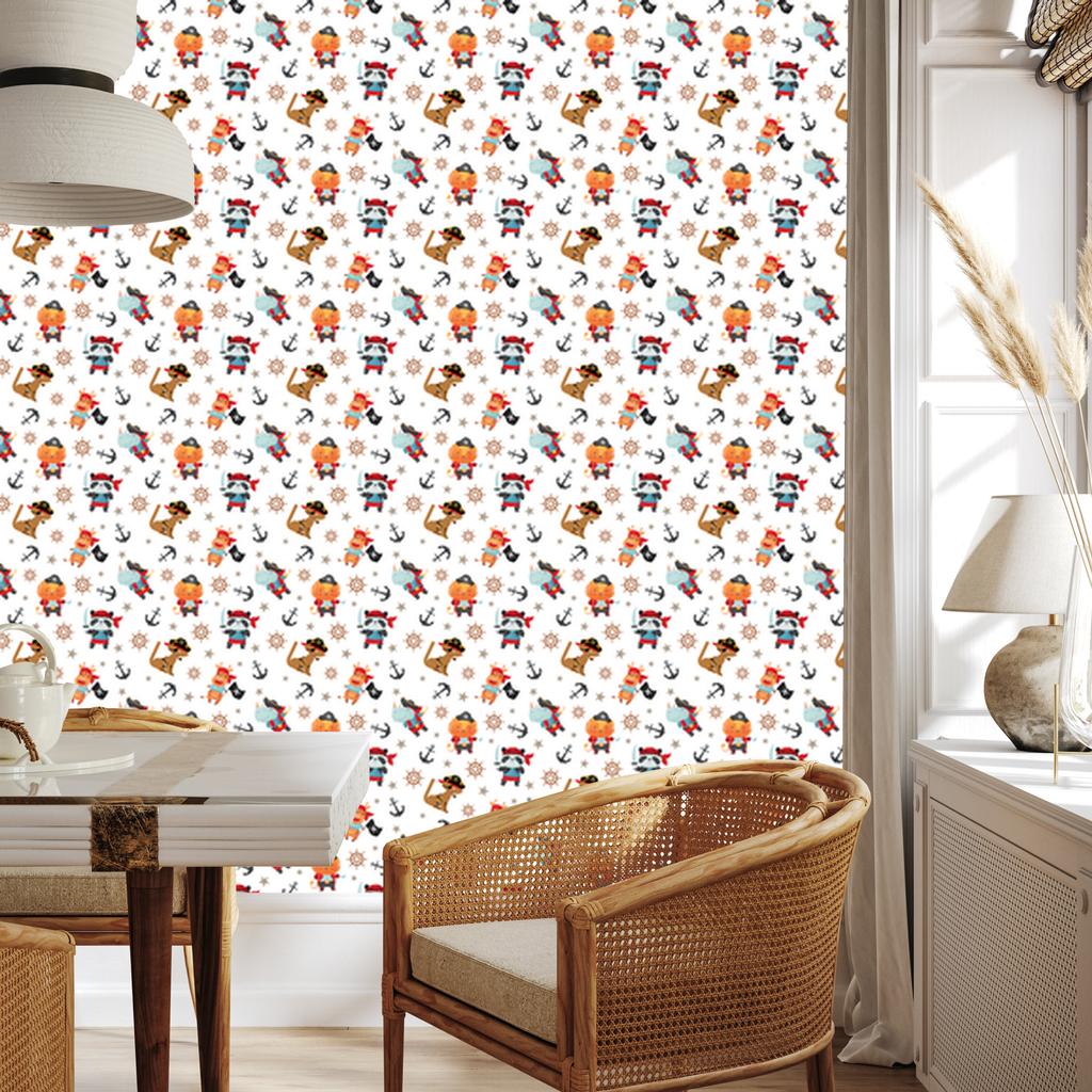 Pirates Wallpaper White and Light Gray for Living Room and Bedroom 50x1000