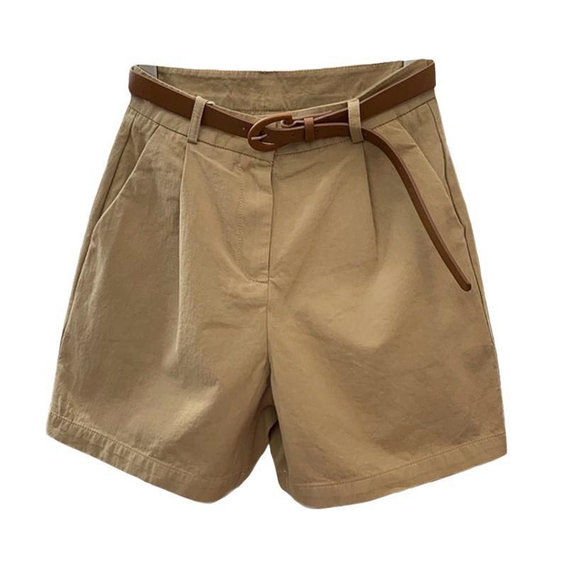 Khaki Work Shorts for Women Loose New Style Summer Wear High Waist A-line Five-point Wide-leg Casual Mid-trouser Pants