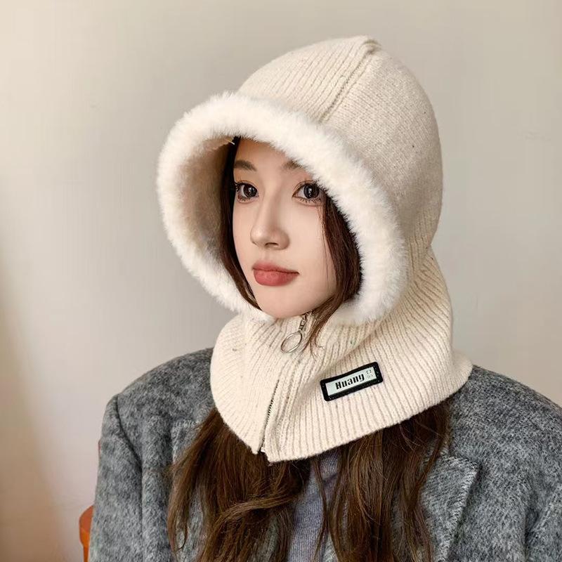 Korean Balaclava Autumn and Winter Warm Hat Scarf Integrated Ear Protection Knitted Wool Hat Trend