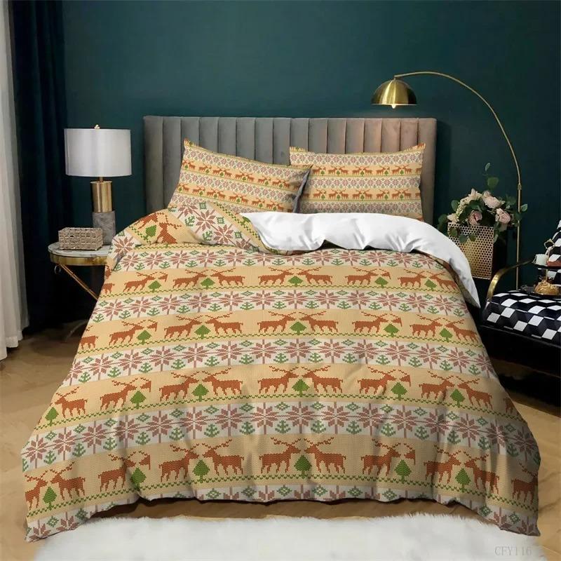 Christmas Deer Duvet Cover Santa Claus Bedding Set Full Queen Microfiber Comforter Cover With Pillowcases For Boys Girls Gifts