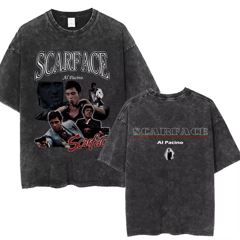 Washed Vintage Movie Scarface The Eyes Chico They Never Lie T Shirts Tony Montana Al Pacino Tshirt Unisexs Retro Oversized Tshirt M