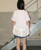 RONRON Dot Mesh Shirring Layered Long T Shirt White