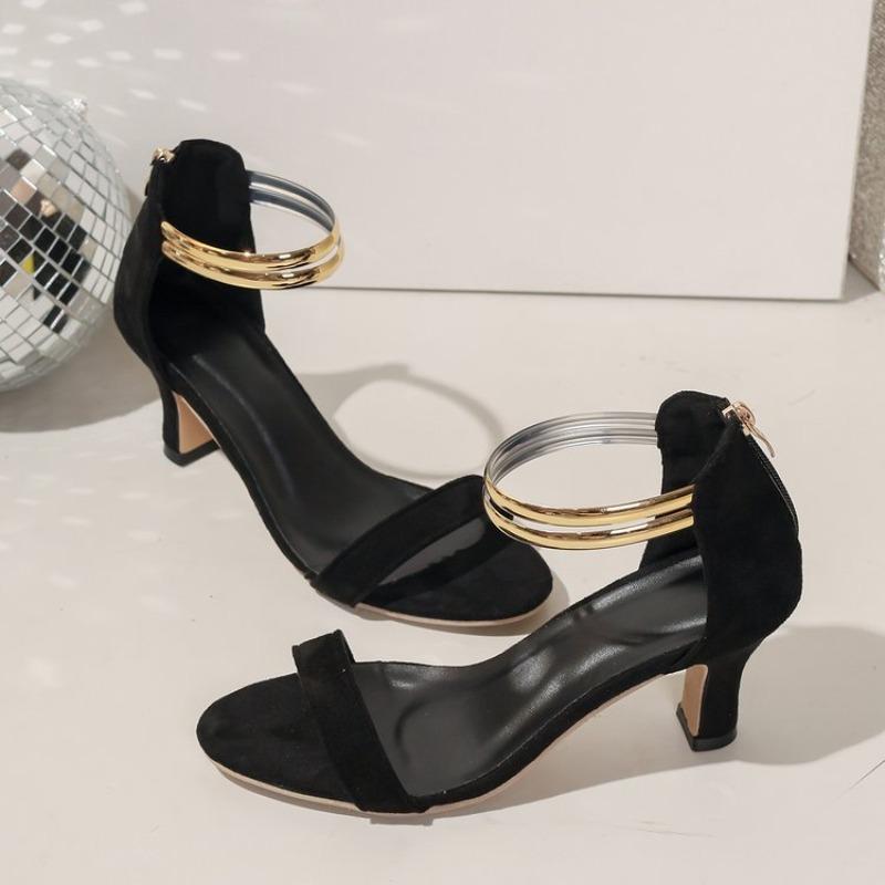 Fashion 2025 New Summer Sexy Black Stiletto Sandals Sizes