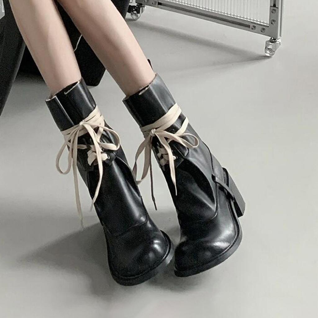 Vintage Niche Design Spice Girl Platform Martin Boots Women's British Style Strap Thick Heel Locomotive Boots