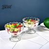 European Style Glassware Glass Dessert Bowl, Footed Ice Cream Cup, Small Vintage Pudding Dish Parfait Cup for Sundae, Fruit, Pudding, Condiment,