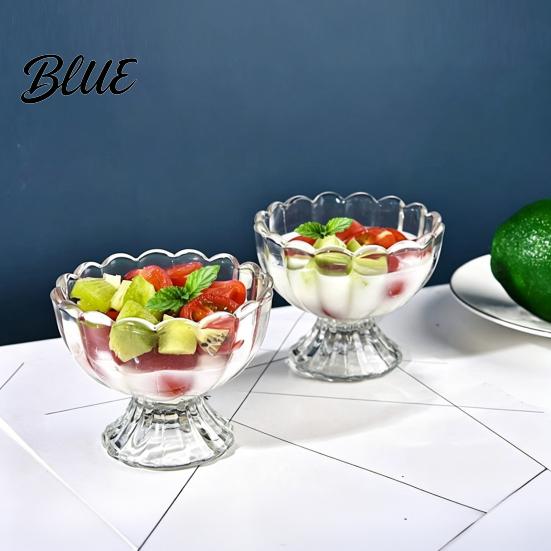 European Style Glassware Glass Dessert Bowl, Footed Ice Cream Cup, Small Vintage Pudding Dish Parfait Cup for Sundae, Fruit, Pudding, Condiment,