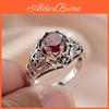 Vintage Silver Hollowed Color Out Flower Red Zircon Rings For Women Charms Wedding Banquet Party Jewelry Gift