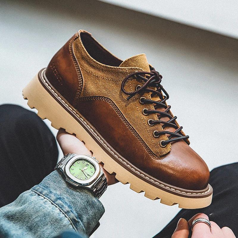 British Style Men's Work Shoes American Thick Soled Casual Shoes Men's Leather Trendy Shoes Retro Style  Luxury Shoes
