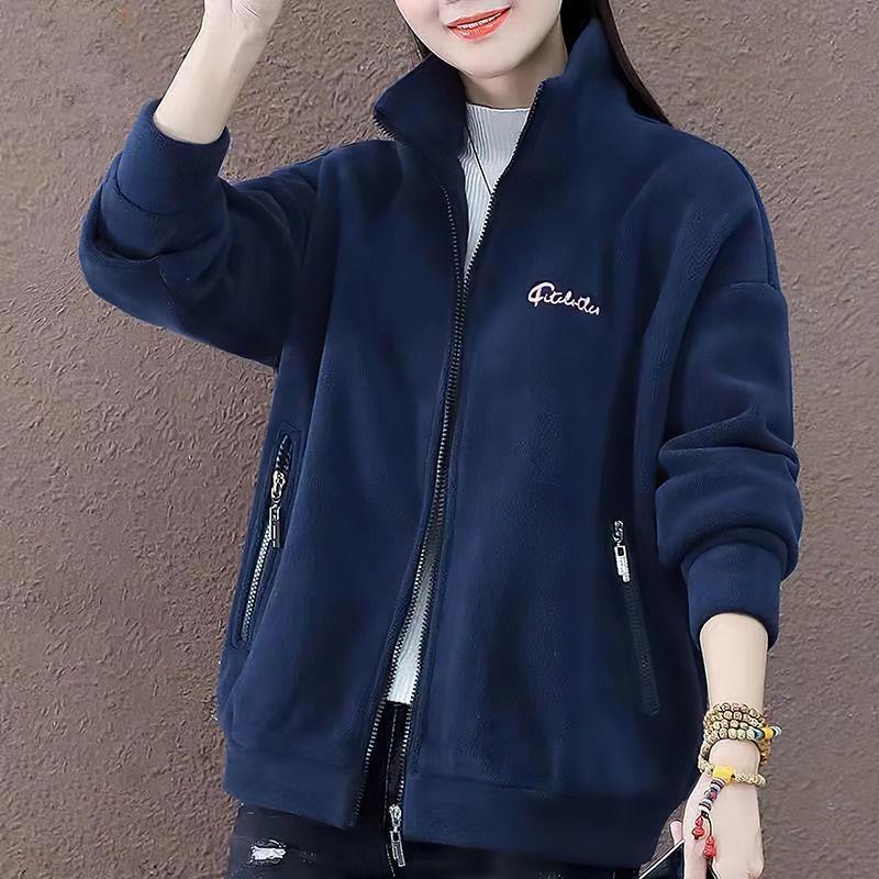 Zipper Loose Coat Women Autumn Winter Jacket Double Velvet Coats Korean Cashmere Warm Outwear Sport Shirt Top