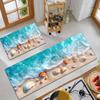 Ocean Wave Seashell Printed Non Slip Kitchen Runner Rug Coastal Beach Themed Floor Mat for Living Room Hallway Home Decor Carpet