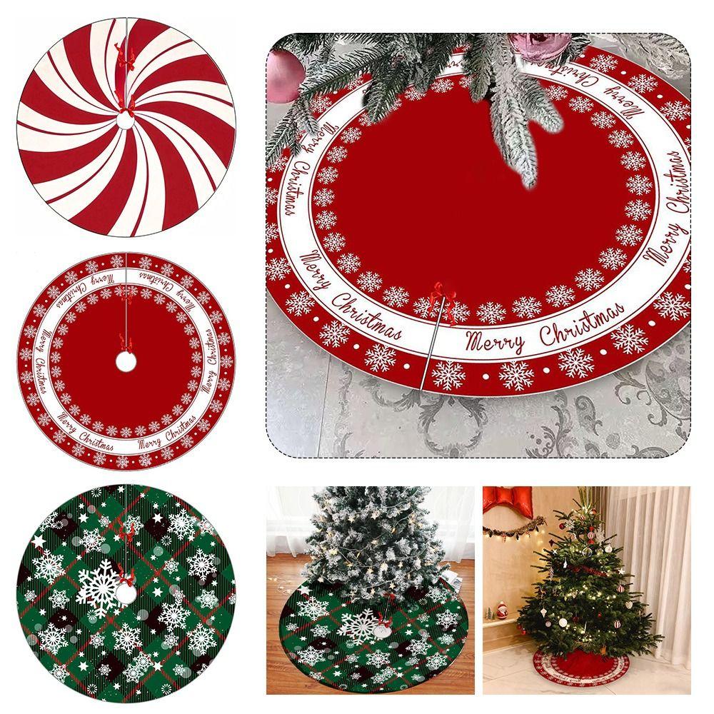Plush Material Xmas Tree Mat Red Swirl Design Tree Base Cover Christmas Tree Skirt  New Year Party