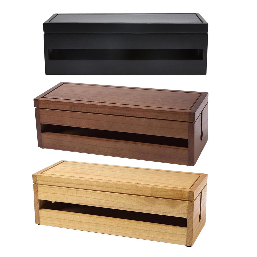 Cable Management Box, 14.8x5.6x4.8 inch, Wooden Case, Cord Organizer for Desk TV