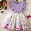 Toddler Girls Dress Flutter Sleeve Bow Waistband Floral Butterfly Print Skater Style Casual Summer Dress for Little Girls