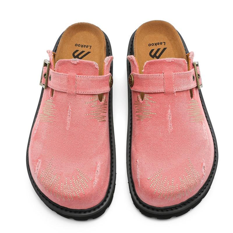 

6061 denim men and women couples summer Boken lazy bag head half drag platform casual slippers 44 рожевий